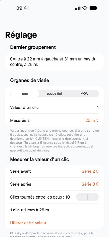 Réglage : nombre de clics à donner à la hausse.